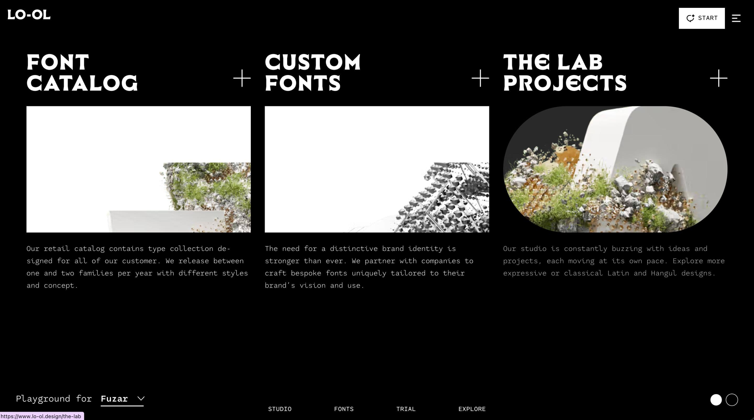 Home page section with three entries: Font catalog, Custom fonts and The lab projects