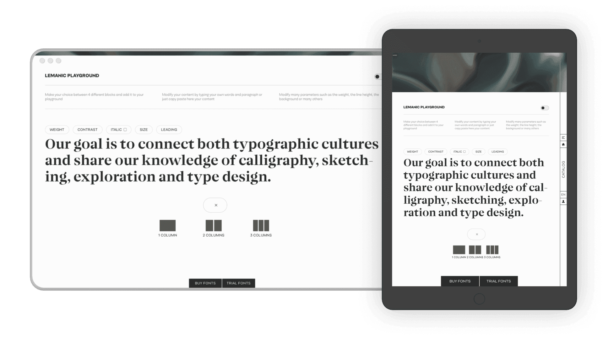 Lemanic Playground type tester on desktop and tablet